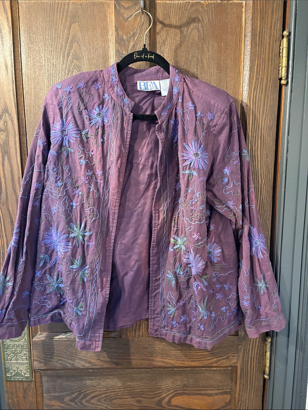 Bea Embroidered Floral Jean Jacket in Purple